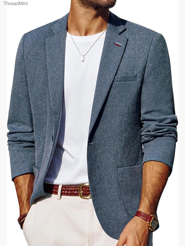 Men's Lightweight Linen Blazer Sport Coat Casual One Button Suit Jacket